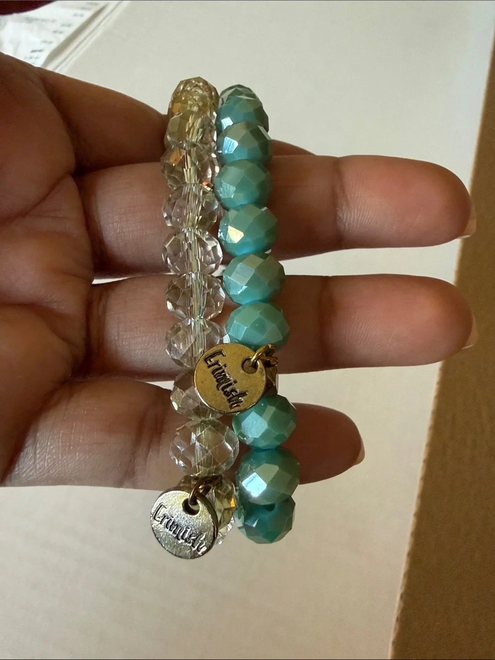Erimish Teal and Clear Faceted Stretch Bracelet Set